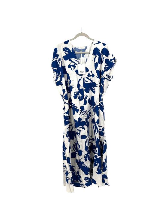 M&V Dresses & Skirts - M&V Floral Print Tie Belt Midi Dress in blue white Size L/XL